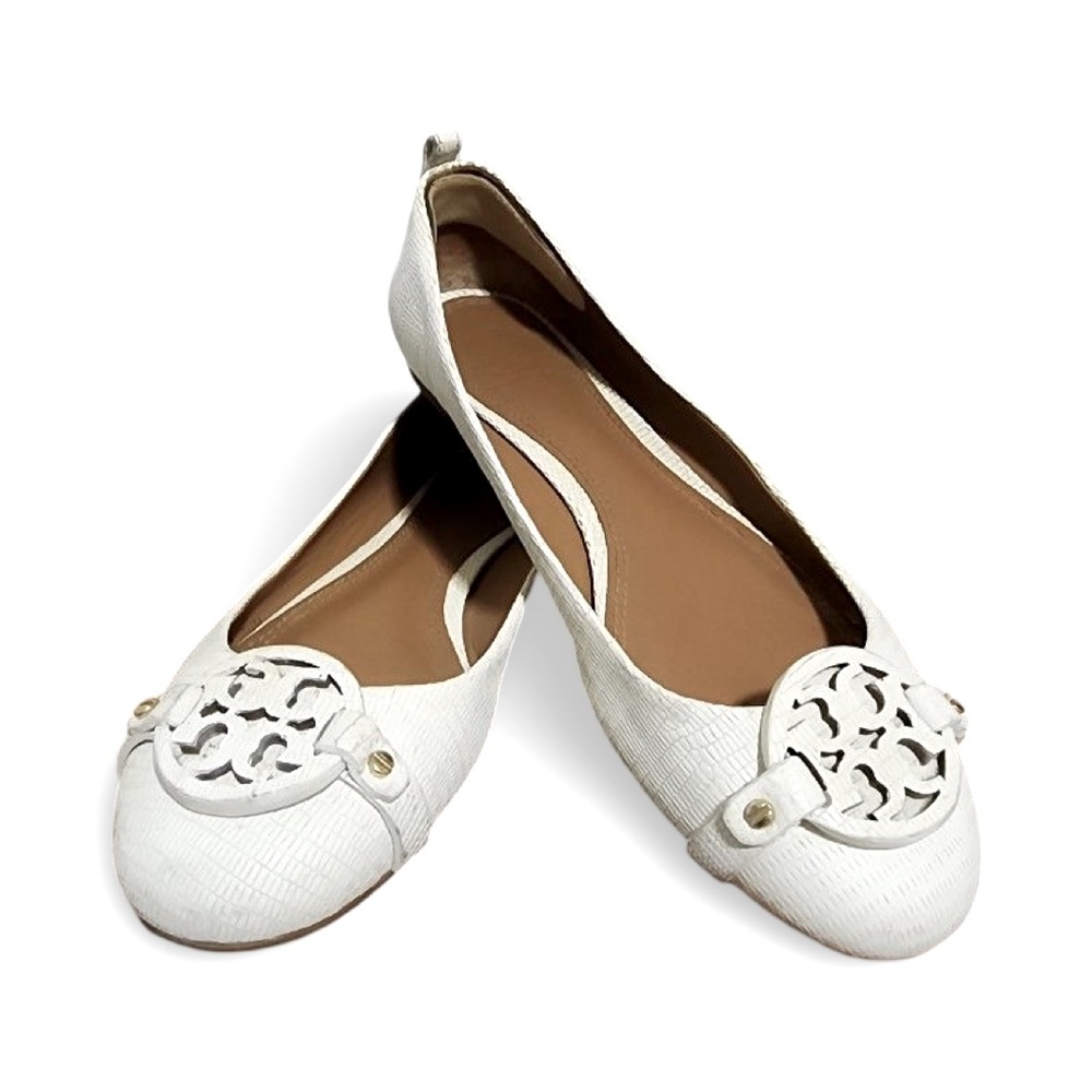 ALMOST LIKE NEW! Tory Burch Mini Miller Ballet Flat Micro Tejus Print Size 10